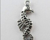Seahorse charm, silver Metal charm, silver metal seahorse charm over 1" long double sided