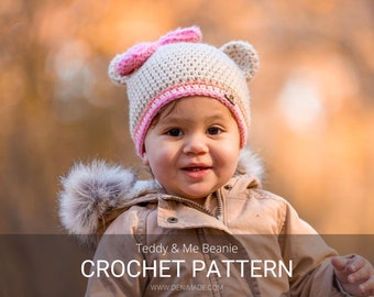 Crochet Pattern / Teddy Bear Beanie Warm Beanie / Teddy and Me Beanie Pattern PDF