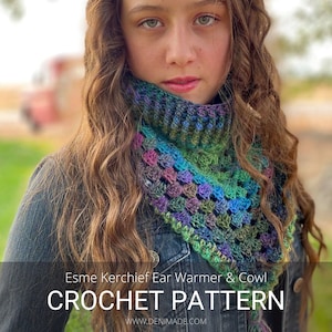 Crochet Pattern / Textured Ear Warmer Headband 2 in 1 / Esme Kerchief Ear Warmer and Cowl Pattern PDF image 1