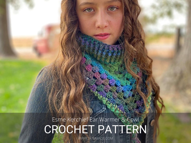 Crochet Pattern / Textured Ear Warmer Headband 2 in 1 / Esme Kerchief Ear Warmer and Cowl Pattern PDF image 1