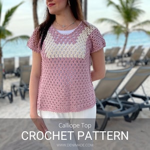 Crochet Pattern / Summer Top / Side Slit/ Boho / Crochet Box Top / Modern Crochet Top / Granny Stitch / Calliope Top PDF