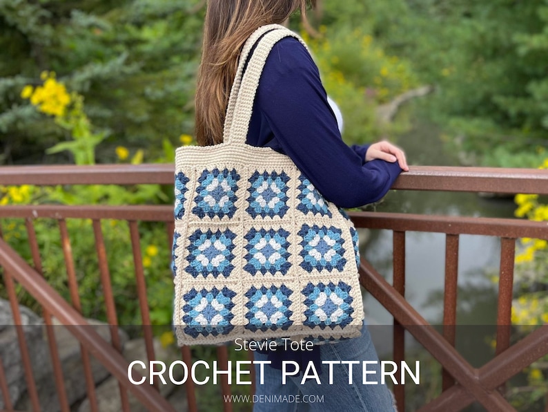 Crochet Pattern / Tote Beach Market Granny Square Bag School Festival Bag / Stevie Tote Pattern PDF image 1