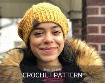 Crochet Pattern / Ribbed Faux Cables Beanie Pompom Toque Ski Hat Child Adult / Starr Beanie Pattern PDF