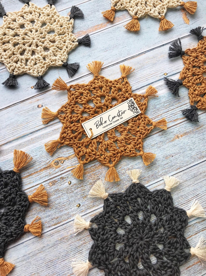 Cadence Boho Coaster Crochet Pattern Easy coaster mug rug Etsy