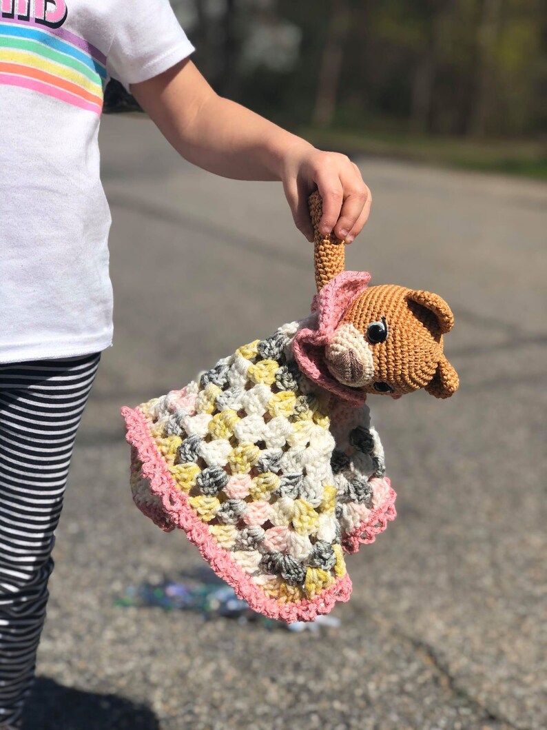 Teddy and Me Lovey Crochet Pattern, teddy bear blanket, stuffie, soft toy, security blanket image 3