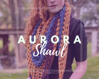 Aurora Shawl- Crochet Pattern, Easy, over sized, long, triangle scarf, triangle shawl, wrap, lace