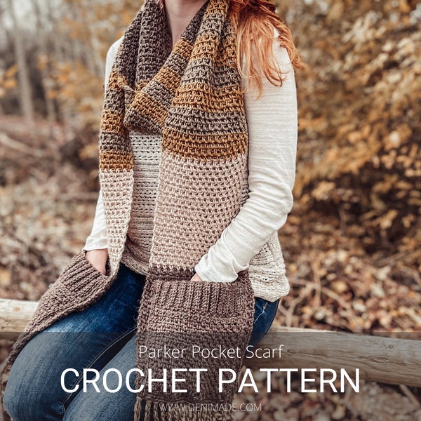 Crochet Pattern / Long Pocket Twisted Fringe Scarf / Parker Scarf Pattern PDF