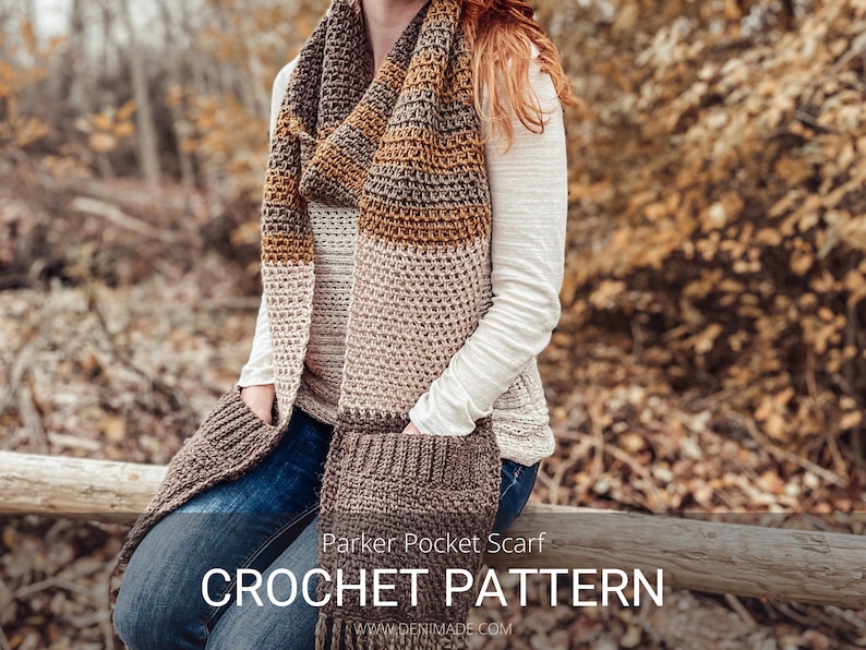 Crochet Pattern / Long Pocket Twisted Fringe Scarf / Parker Scarf Pattern PDF image 1