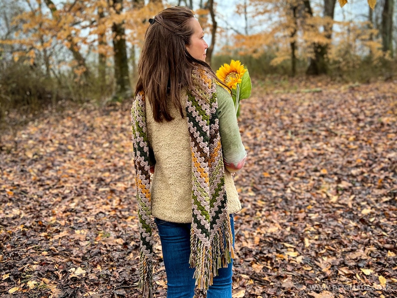 Crochet Pattern / Long Chevron Granny Square Oversized Super Scarf with Twisted Fringe / Kiara Scarf Pattern PDF image 9