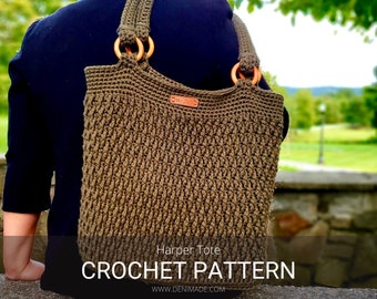 Crochet Pattern / Tote Beach Market Bag School Bag Purse Reusable / Harper Tote Pattern PDF