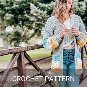 Crochet Cardigan Pattern: Oversized Fit Textured Cardi Ribbed Pockets Sweater - Camilla Cardigan (PDF)