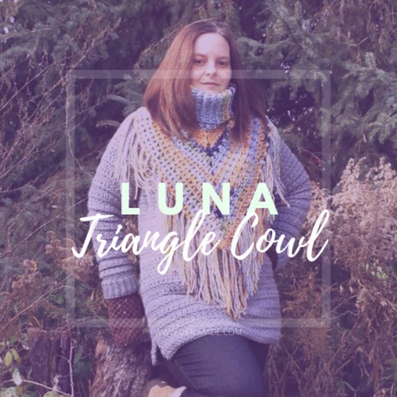 Luna Triangle Cowl Crochet Pattern, Easy, triangle scarf, cowl, fringe imagem 1