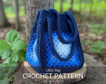 Crochet Pattern / Tote Market Granny Square Bag School Festival Project Drawstring Bag / Libby Bag Pattern PDF