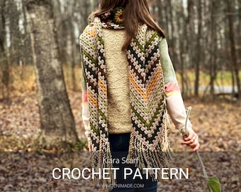 Crochet Scarf Pattern: Long Chevron Granny Square with Fringe - Kirara Scarf (PDF)