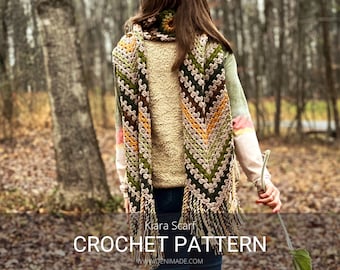 Crochet Pattern / Long Chevron Granny Square Oversized Super Scarf with Twisted Fringe / Kiara Scarf Pattern PDF