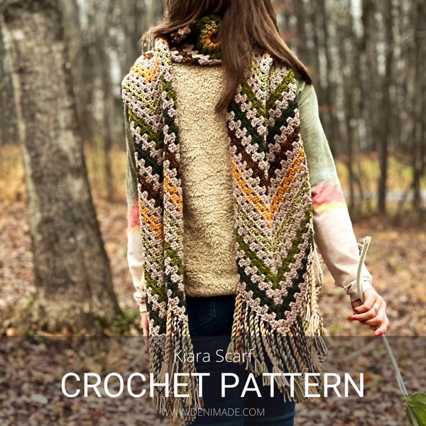 Crochet Pattern / Long Chevron Granny Square Oversized Super Scarf with Twisted Fringe / Kiara Scarf Pattern PDF