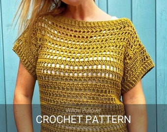 Willow Pullover - Crochet Pattern, Easy, off the shoulder sweater