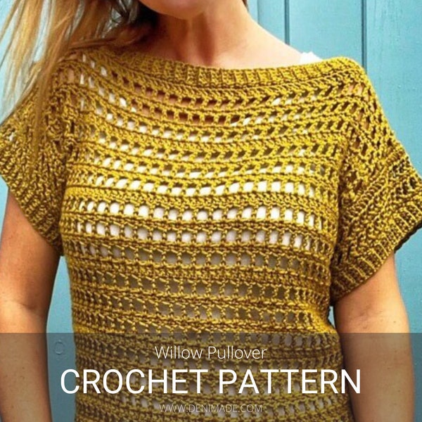 Willow Pullover - Crochet Pattern, Easy, off the shoulder sweater