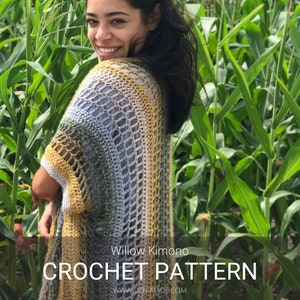 Crochet Pattern / Easy Open Weave Easy filet sweater crochet over-sized cardigan / Willow Kimono Pattern PDF