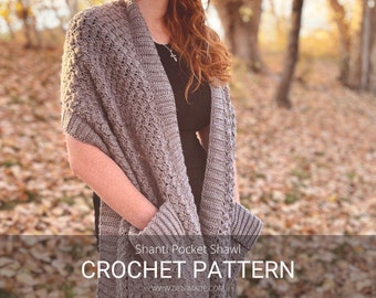 Crochet Pattern / Pocket Shawl Scarf Wrap Rectangle / Shanti Pocket Shawl Pattern PDF