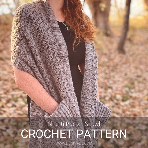 Crochet Pattern / Pocket Shawl Scarf Wrap Rectangle / Shanti Pocket Shawl Pattern PDF