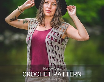 Crochet Pattern / Easy Open Weave Lace Hippie Boho 70s Retro Festival Cardigan / Harlow Vest Pattern PDF
