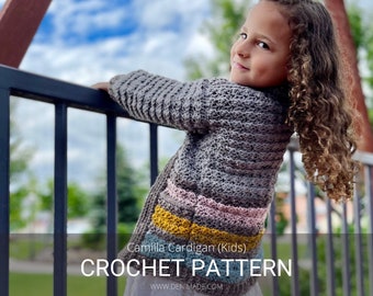 Crochet Pattern / Textured Ribbed Collar Pockets Cardigan Sweater Kids Child / Camilla Cardigan Pattern PDF