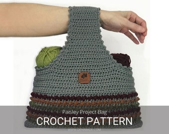 Crochet Pattern / Texture WIP Bag Picots on-the-go Yarn Bowl / Paisley Project Bag Pattern PDF