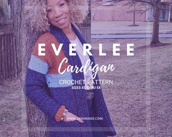 Everlee Cardigan - Crochet Pattern, Easy, shawl collar, belt, pockets, cozy