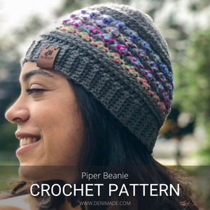 Crochet Pattern / Textured Unisex Beanie Pompom Toque Ski Hat Child Adult / Piper Beanie Pattern PDF image 1