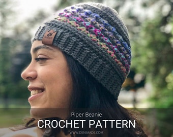 Crochet Pattern / Textured Unisex Beanie Pompom Toque Ski Hat Child Adult / Piper Beanie Pattern PDF