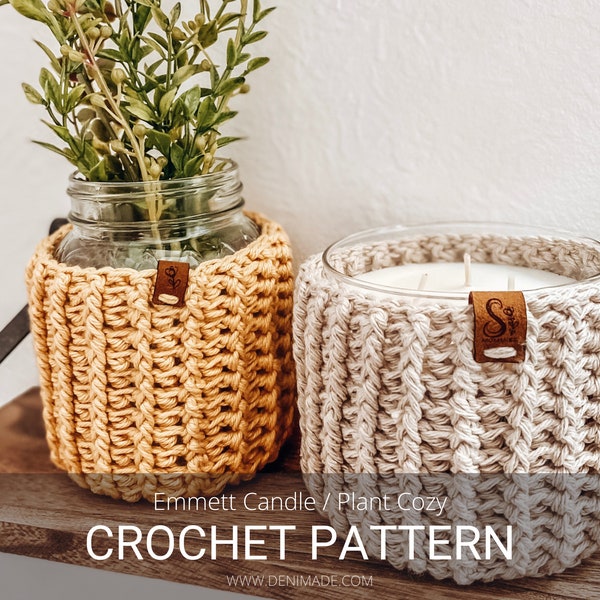 Crochet Pattern / Mason Jar Sweater Sleeve Candle Plant Cozy / Emmett Candle Cozy Pattern PDF