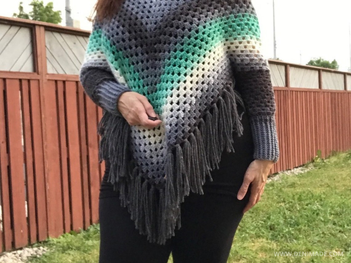 Crochet Pattern / Swoncho Poncho Sweater Fringe Hood Adult / Etsy