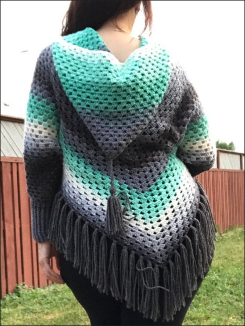 Lailah Swoncho Crochet Pattern Easy Fringe Granny Hood Etsy