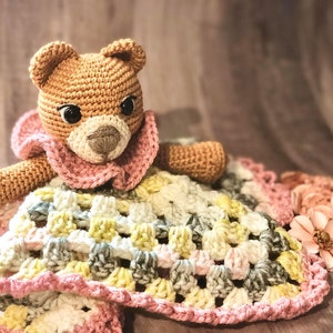 Teddy and Me Lovey Crochet Pattern, teddy bear blanket, stuffie, soft toy, security blanket image 5