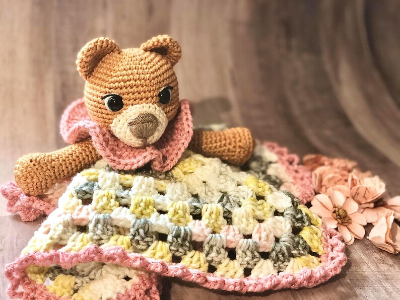 Teddy and Me Lovey Crochet Pattern, teddy bear blanket, stuffie, soft toy, security blanket image 5