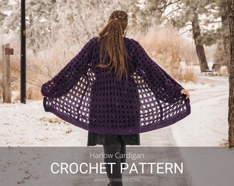 Crochet Cardigan Pattern: Easy Open Weave Lace - Harlow Cardigan (PDF)