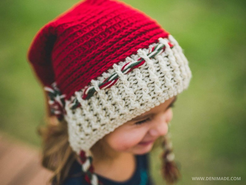 Crochet Pattern / Textured Ribbed Holiday Hat Santa Elf Pompom Child Adult Unisex / Noelle Holiday Hat Pattern PDF image 5