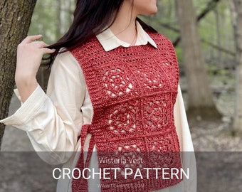 Crochet Pattern / Granny Square side Ties Vest Pullover Overlay / Wisteria Vest PDF