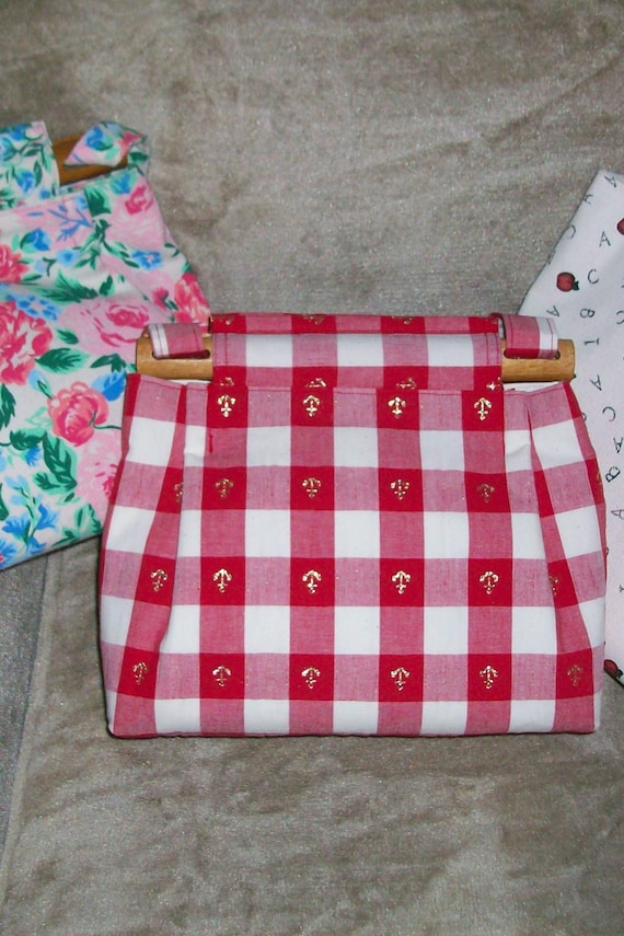 red & white checked gold anchor cloth purse