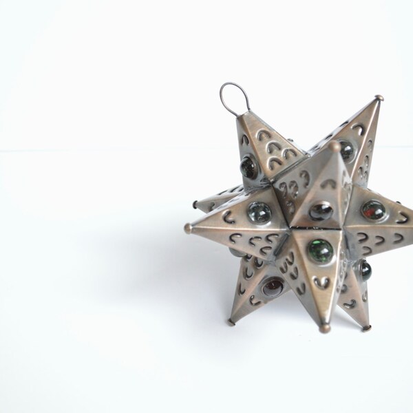 Warm Bronze Tin Glass Bead Star Lantern, Mini