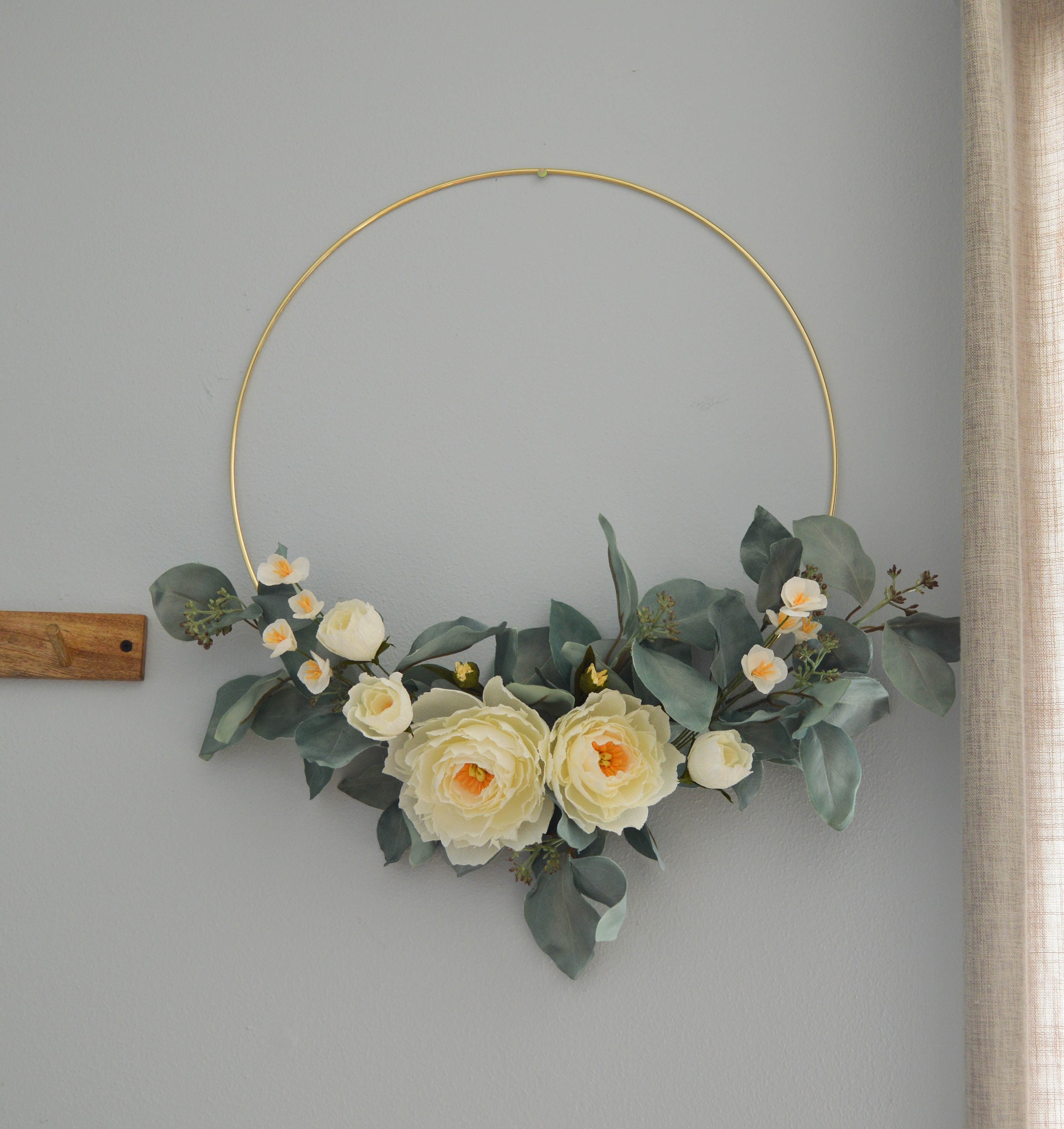 Medium White Floral Gold HoopPaper Flower Wreath Modern | Etsy