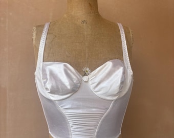 St Michael Vintage White Satin Corset Bra Top - Crop Top - Lingerie 34A