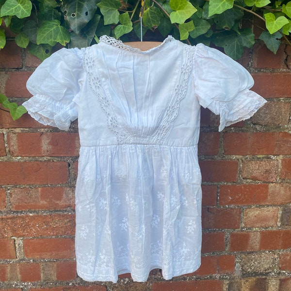 Antique White Lace Embroidered Childs Dress