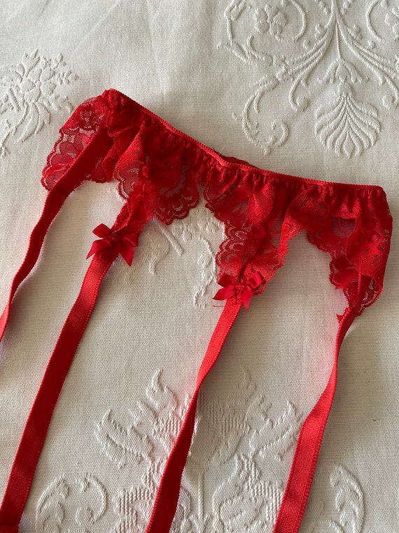 Vintage Red Lace Garter Belt Suspender Belt Size Extr… - Gem