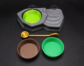 Rocky Gecko Food Ledge + Bowls & Spoon Kit | Choice Of Colours | 3D Printed