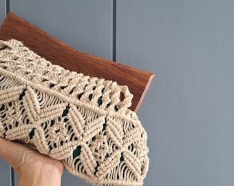 Vintage Macrame Clutch - Wooden Closure - Eco Friendly Clutch - Eco Friendly Unique Gift for Her