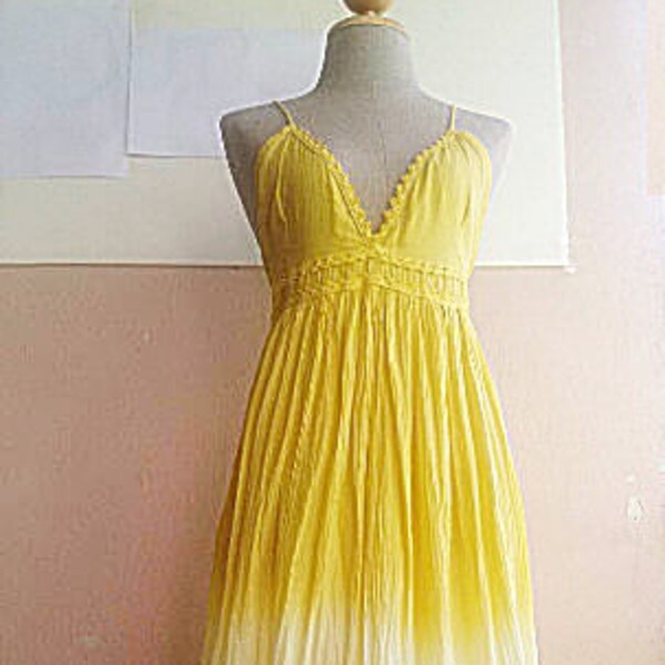 jaren 90 Indiase gaas Cami Maxi jurk - zomer katoen zon jurk - gele Ombre katoenen jurk - S - M of moederschap