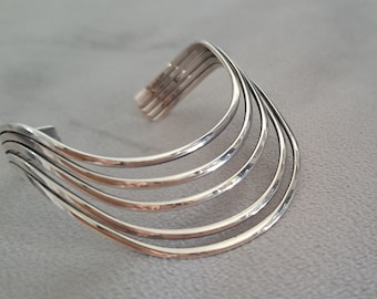 Modernist Thai Sterling Silver Cuff Bangle – 925 Ergonomic Jewelry