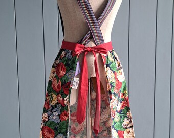 エプロン 1910s Sweet Petite Floral Cotton Apron Vintage KENZO Apron - Floral Cotton Apron - Two Pockets